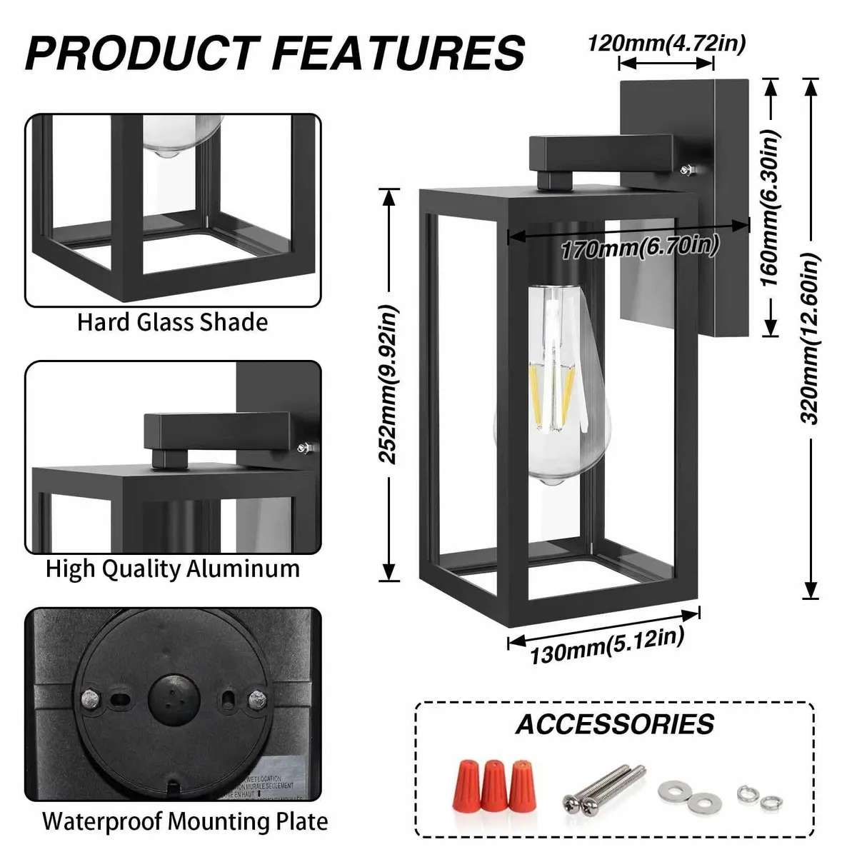 Aranzyec Outdoor Wall Lights Mains Powered Max 60W - Image 2