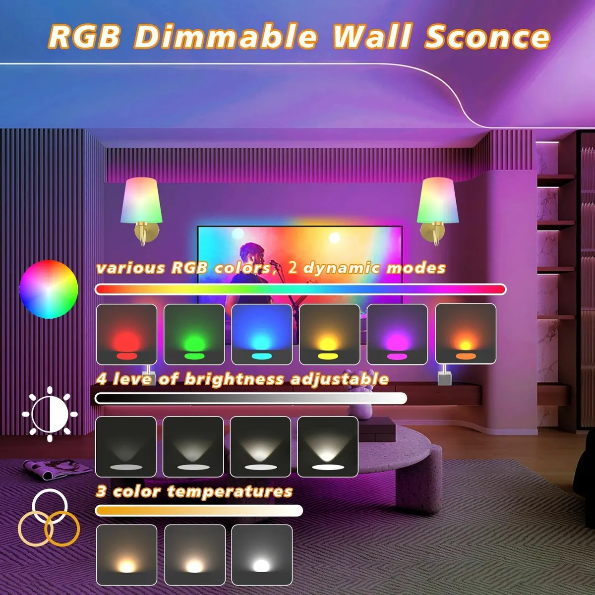 CS COSDDI Battery Operated Wall Lights Set of 2 RG - Image 4