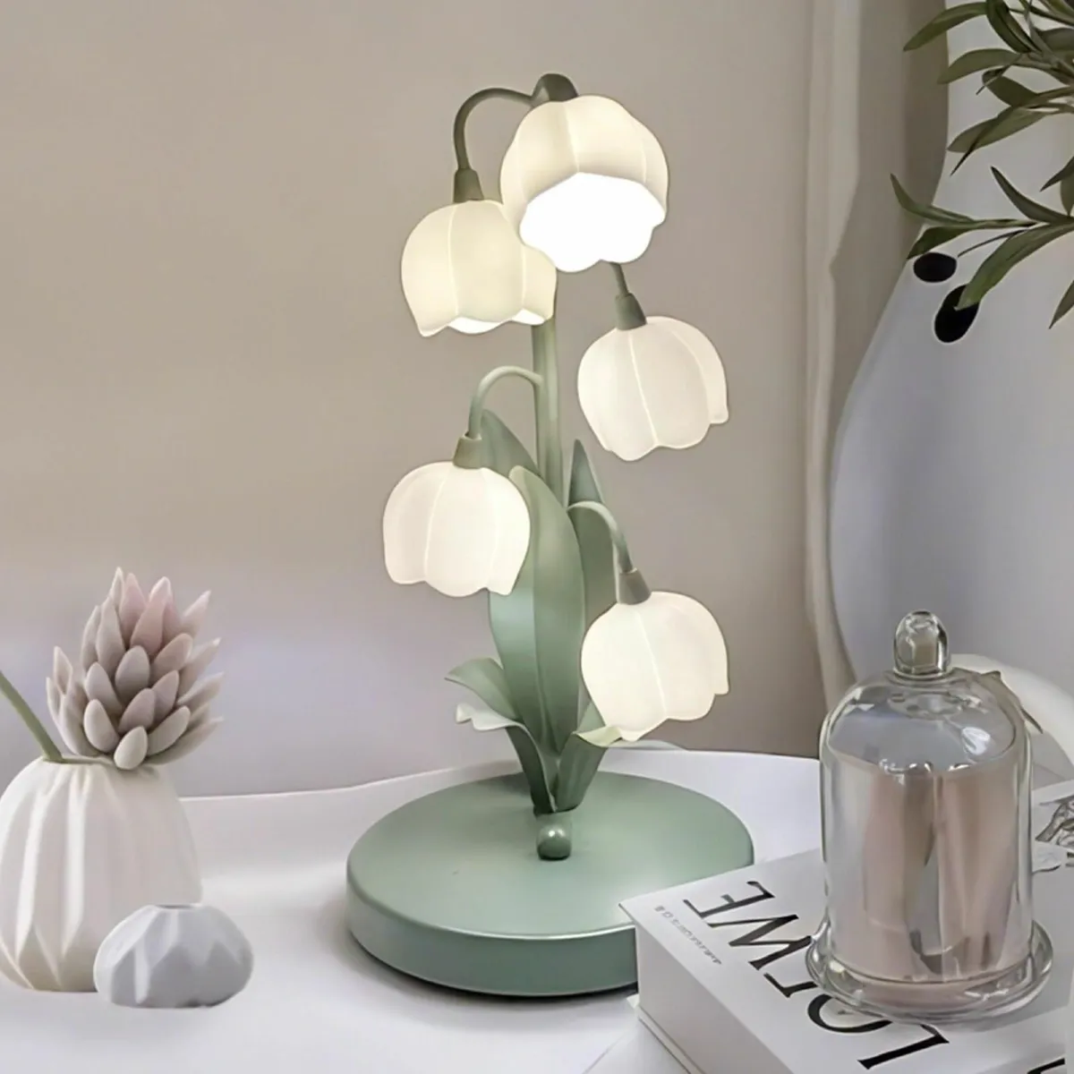 Flower Table Lamp Green Lamps for HomeBedside Vint - Image 1