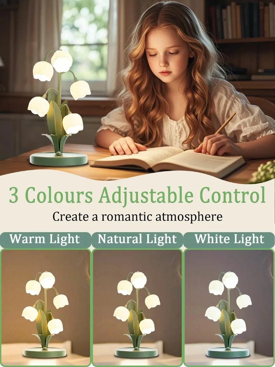 Flower Table Lamp Green Lamps for HomeBedside Vint - Image 2