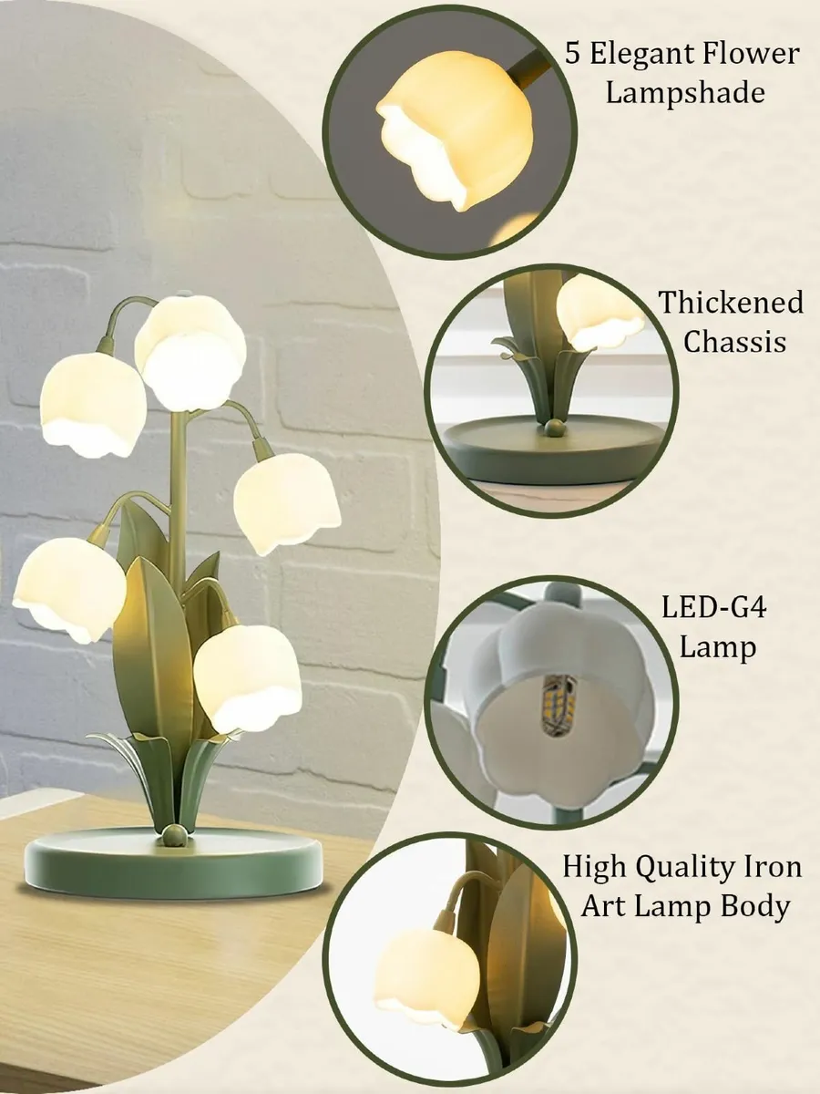 Flower Table Lamp Green Lamps for HomeBedside Vint - Image 3