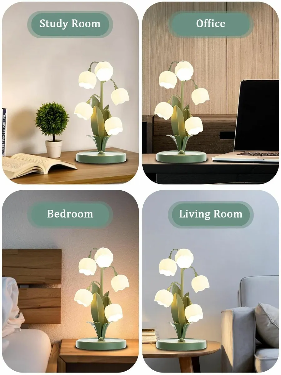 Flower Table Lamp Green Lamps for HomeBedside Vint - Image 4