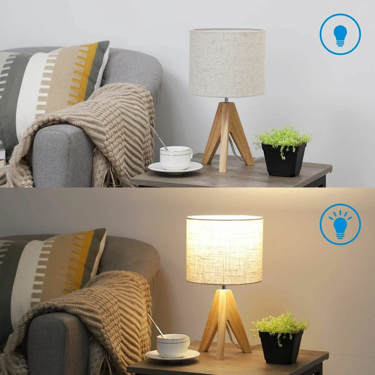 EDISHINE Bedside Lamps Set of 2 Wood Table Lamp Tr - Image 3