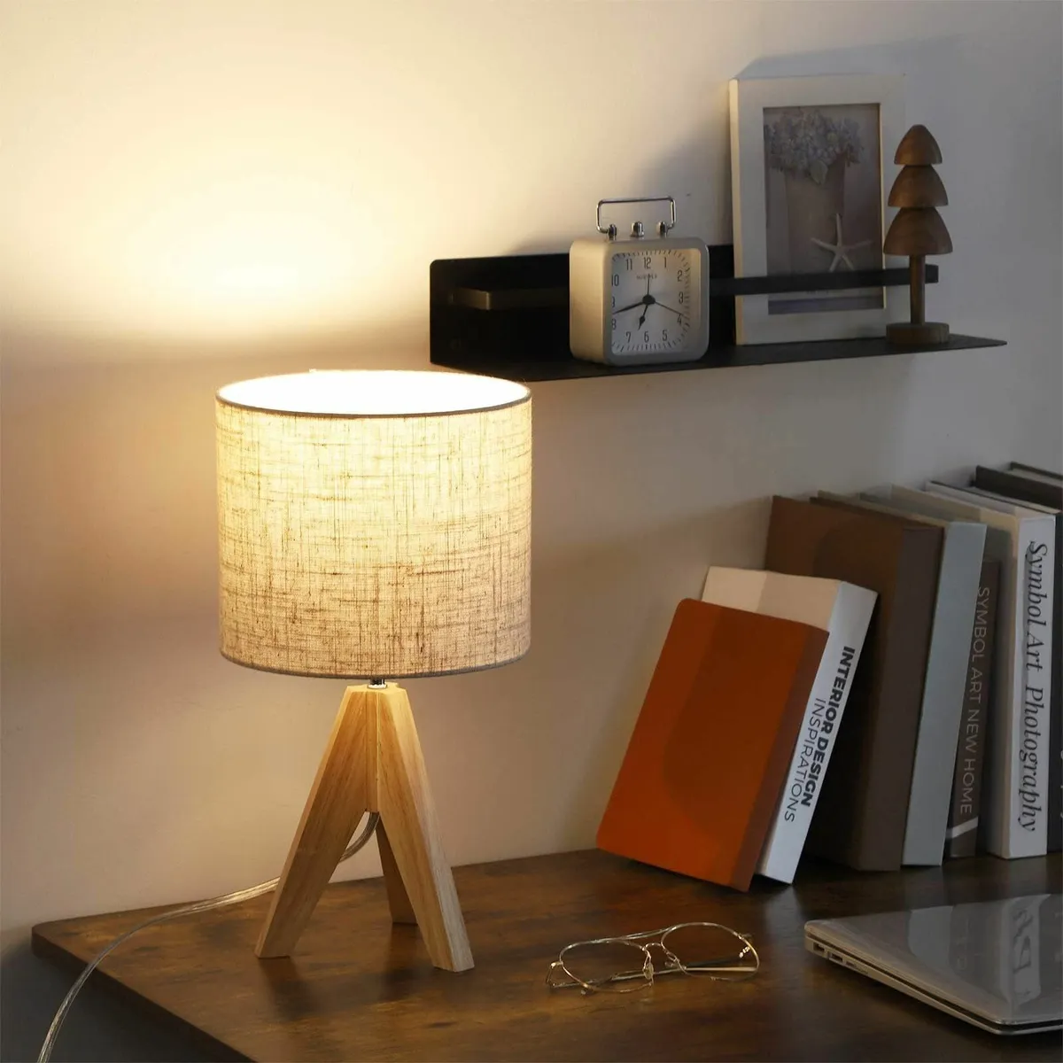 EDISHINE Bedside Lamps Set of 2 Wood Table Lamp Tr - Image 4