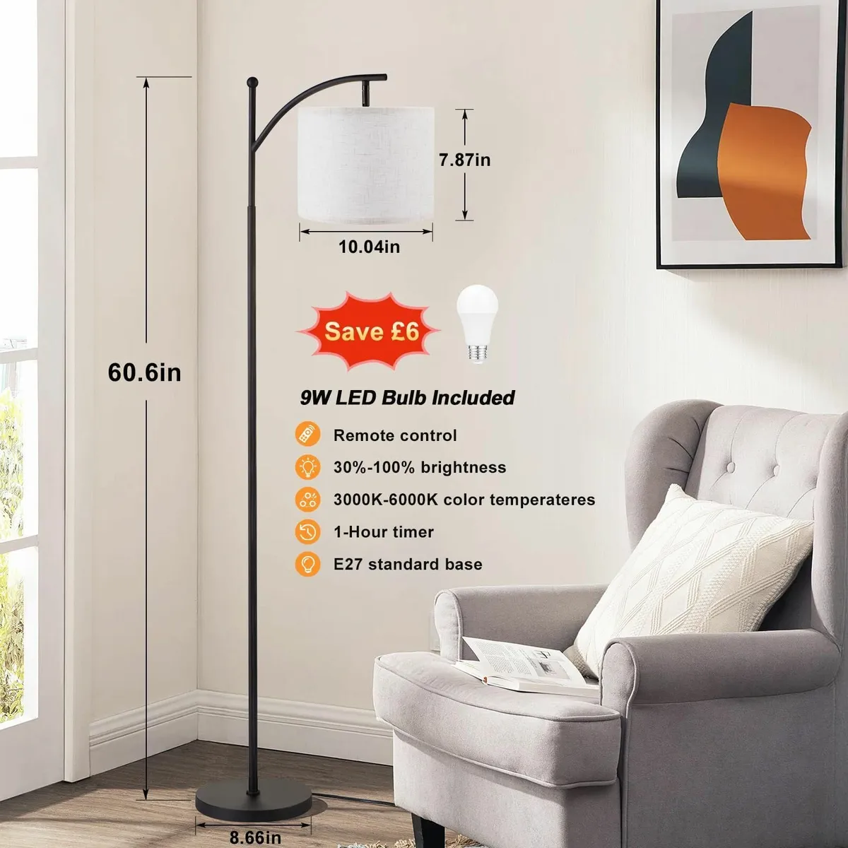 Aooshine Floor Lamp 60 Modern Arc Standing Lamps f - Image 3