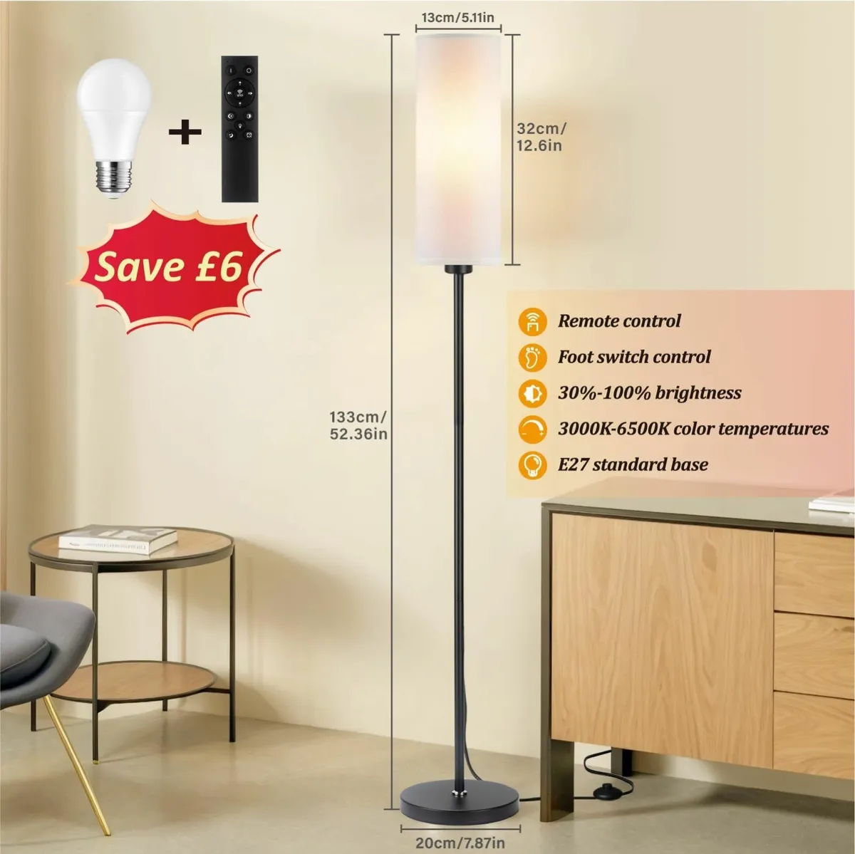 Seruno X Floor Lamp White Standing Remote Control - Image 4