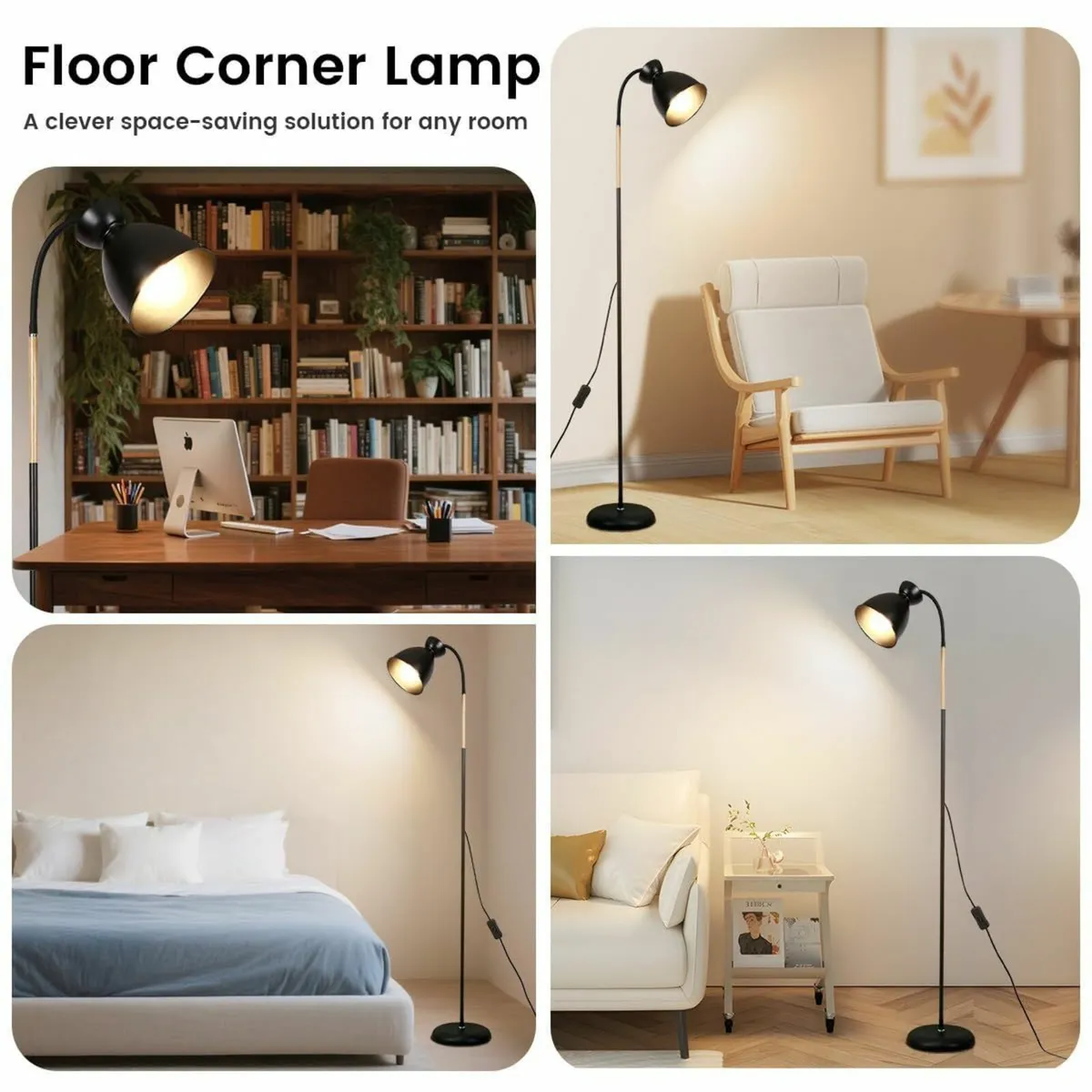 Amdelne Adjustable Black Floor Lamp Industrial Cor - Image 2
