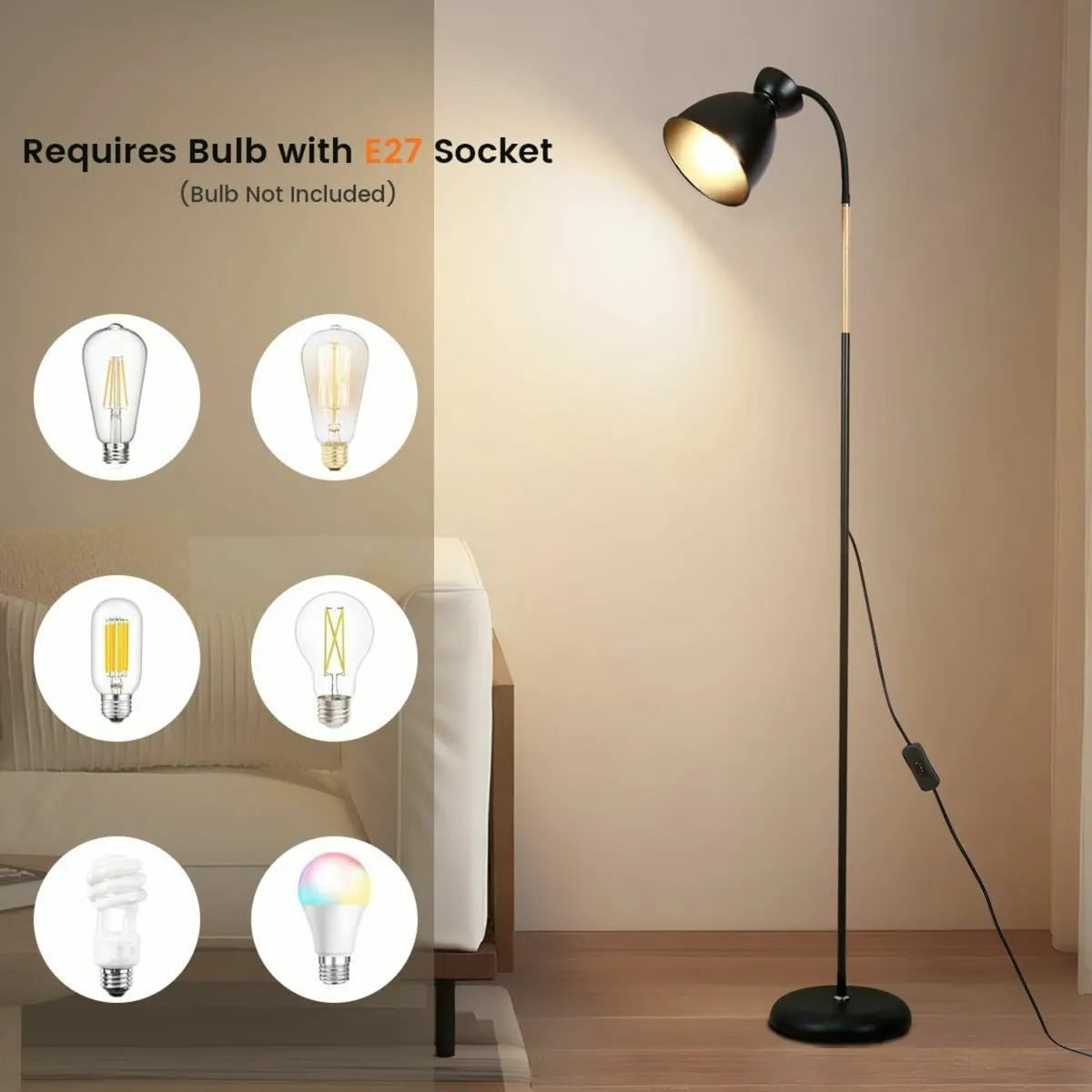 Amdelne Adjustable Black Floor Lamp Industrial Cor - Image 3