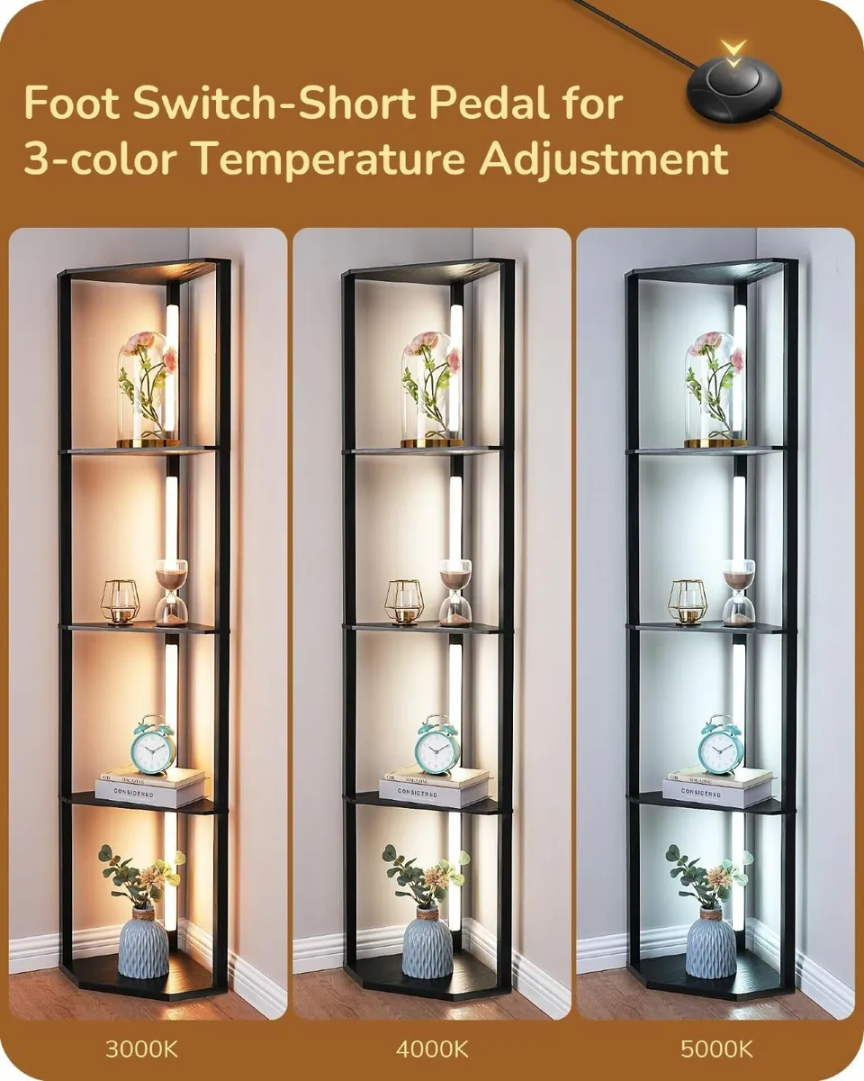EDISHINE LED Floor Lamps Shelves 4 Layers Wood Dim - Image 3