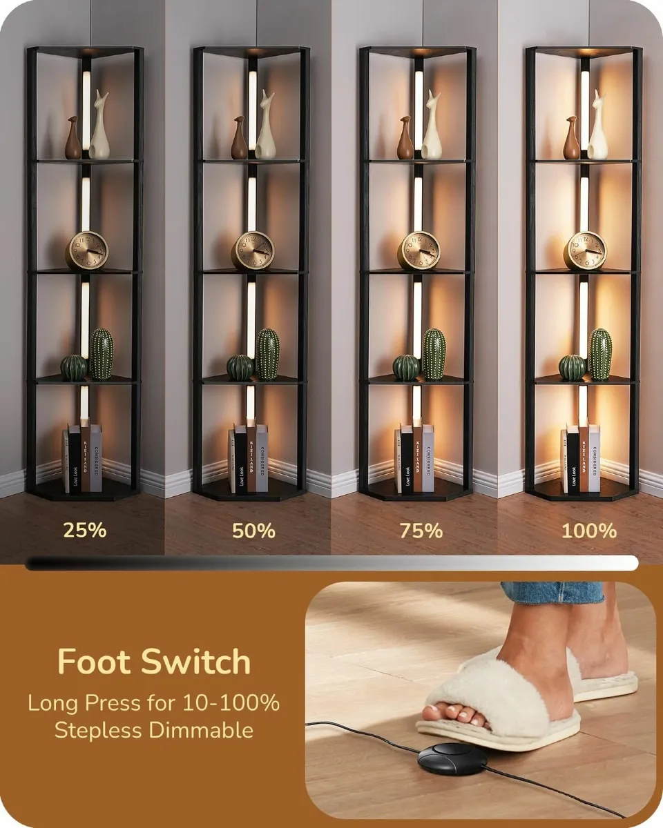 EDISHINE LED Floor Lamps Shelves 4 Layers Wood Dim - Image 4