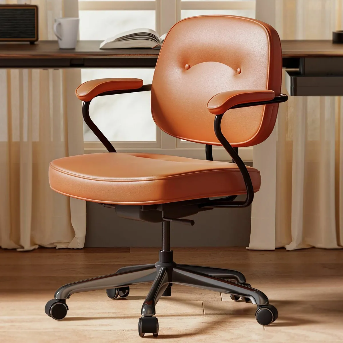 L3D Mid Century Modern Office Chair Faux Leather E - Image 1