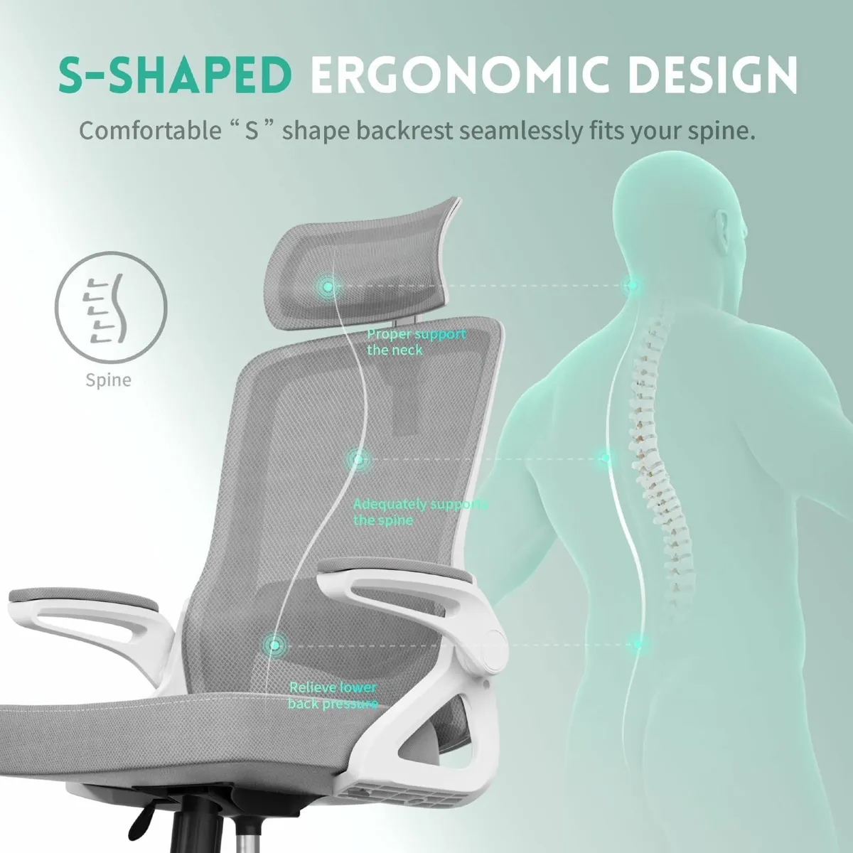 Ergonomic Office Chair S-Shaped Mesh Desk Chairs A - Image 3