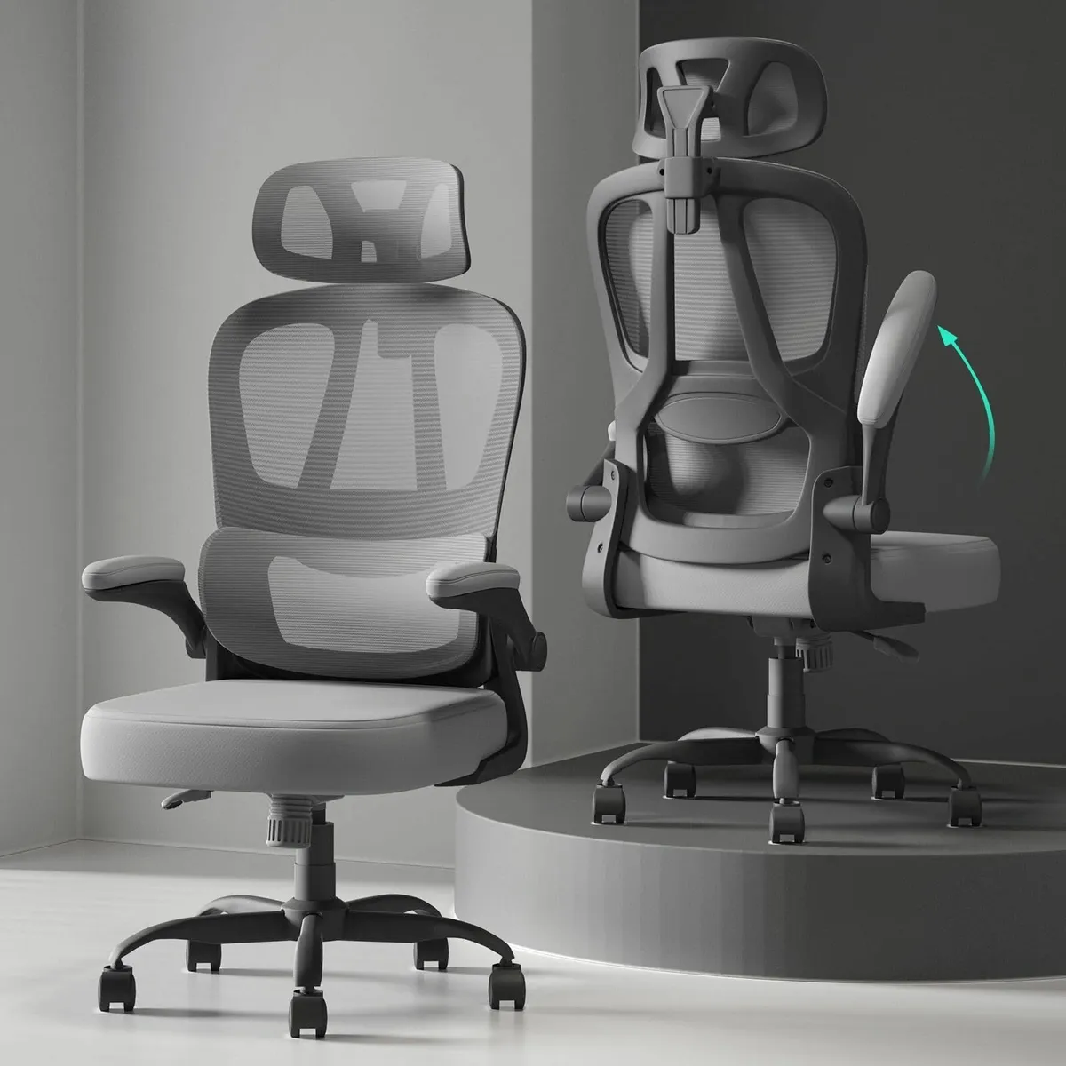 Ergonomic Office Chair Flip-Up Armrests Computer C - Image 1