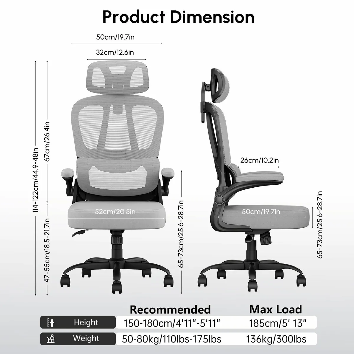 Ergonomic Office Chair Flip-Up Armrests Computer C - Image 2
