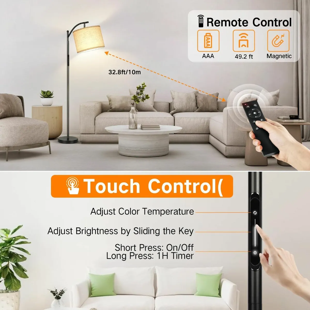 Dimmable Floor Lamp Touch Control & Remote App 300 - Image 2