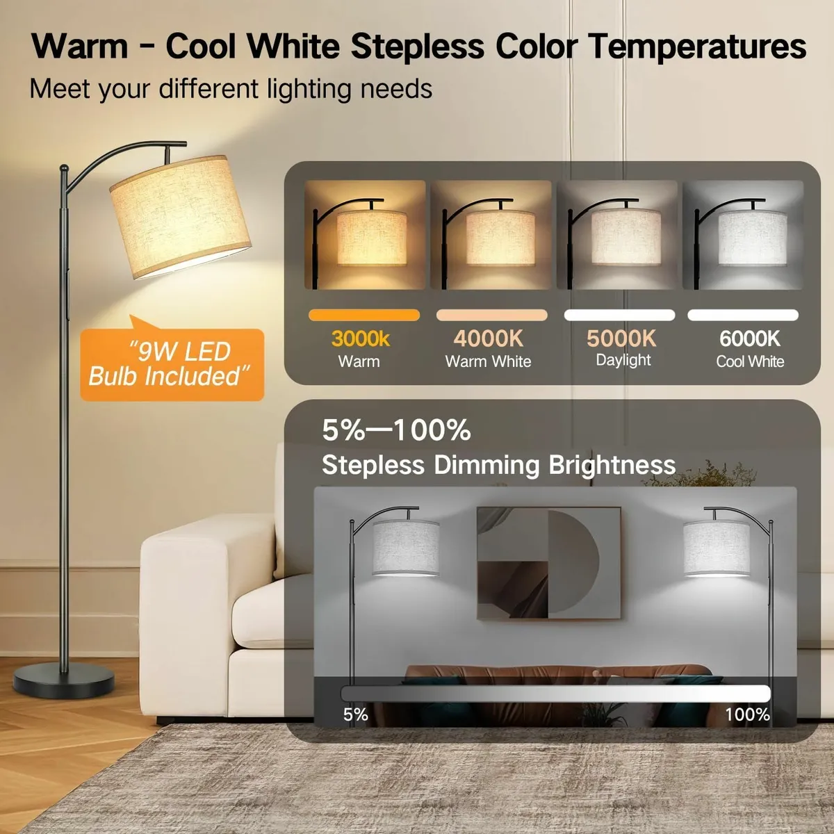 Dimmable Floor Lamp Touch Control & Remote App 300 - Image 4
