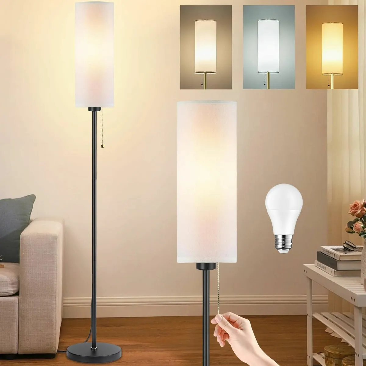 Floor Lamp White Standing 3 Color Temperatures 9W - Image 1