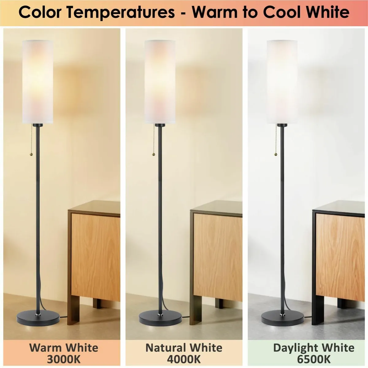 Floor Lamp White Standing 3 Color Temperatures 9W - Image 2