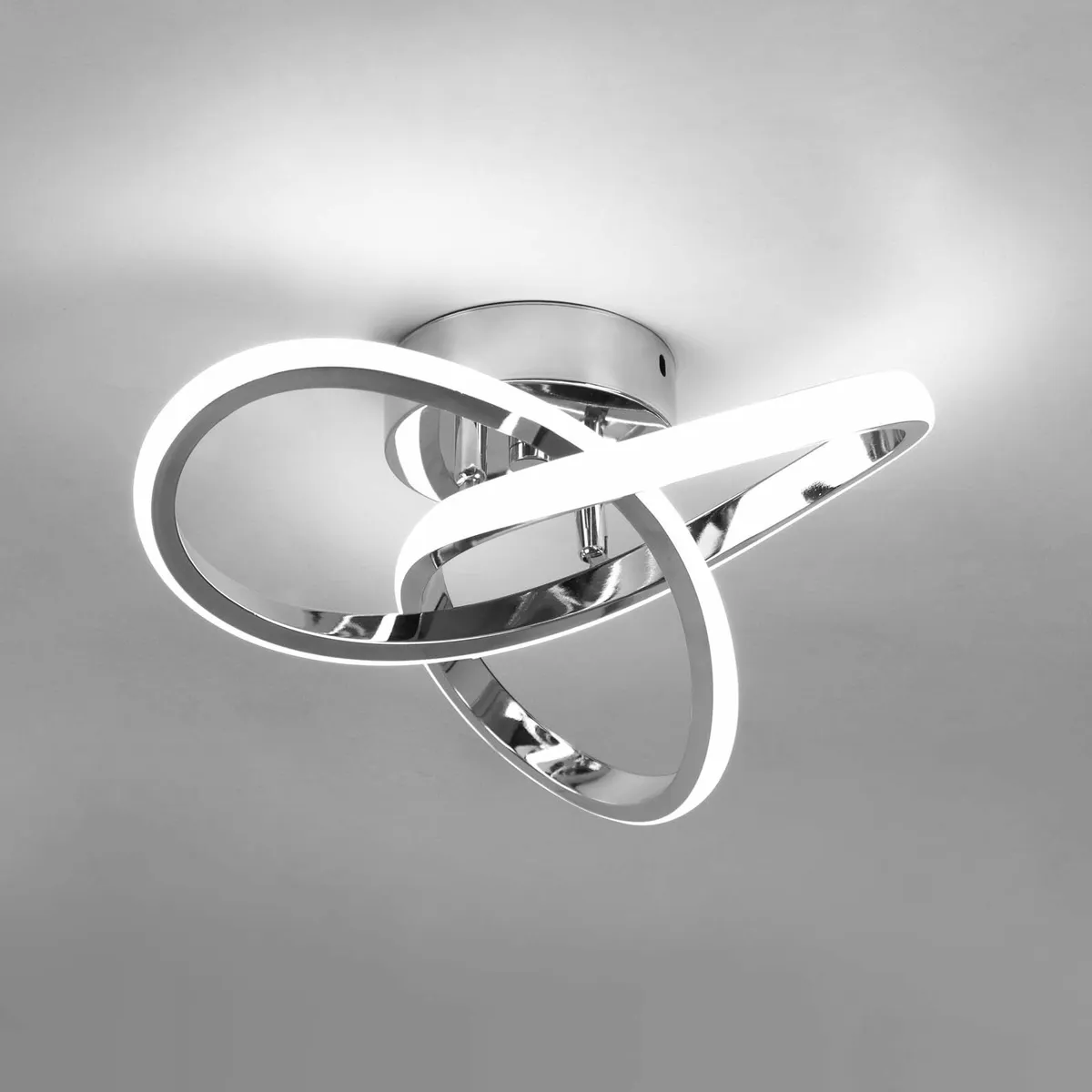 Modern Chrome Ceiling Lights LED 25cm Silver Curve - Image 1