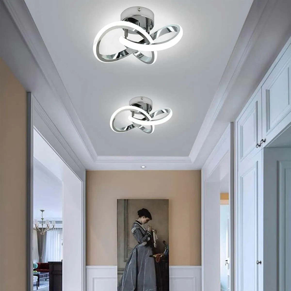 Modern Chrome Ceiling Lights LED 25cm Silver Curve - Image 3