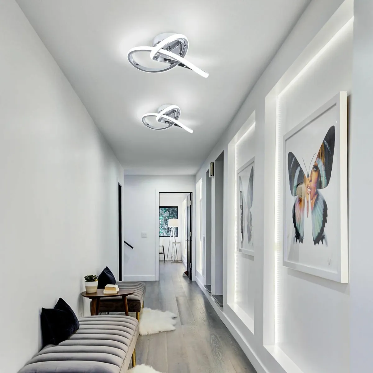 Modern Chrome Ceiling Lights LED 25cm Silver Curve - Image 4