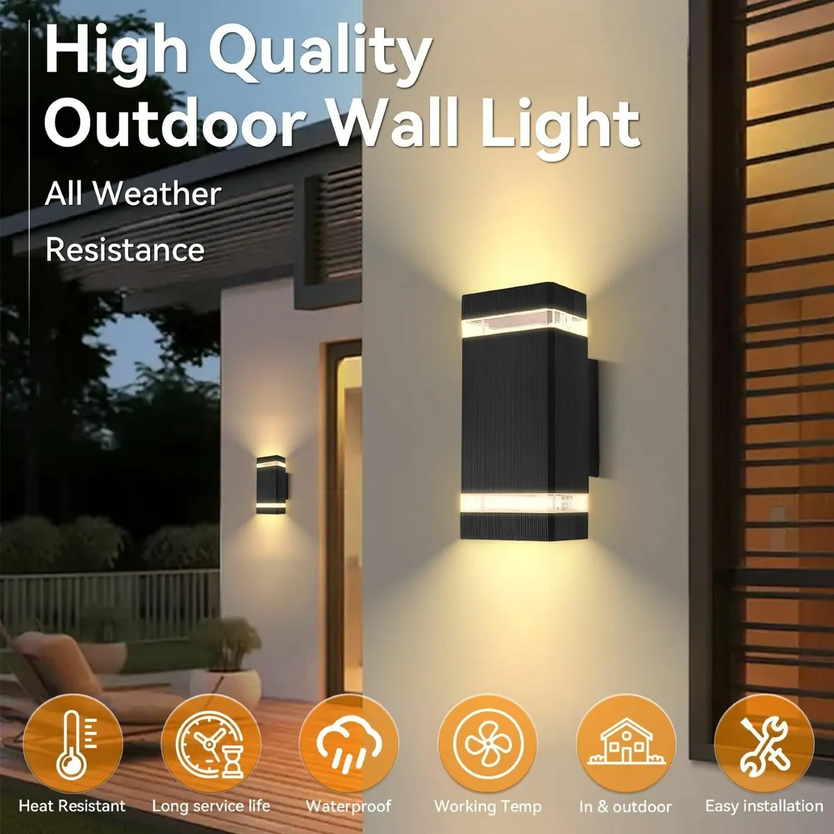 LED Wall Lights 2 Pack Outdoor Waterproof Outside - Image 2