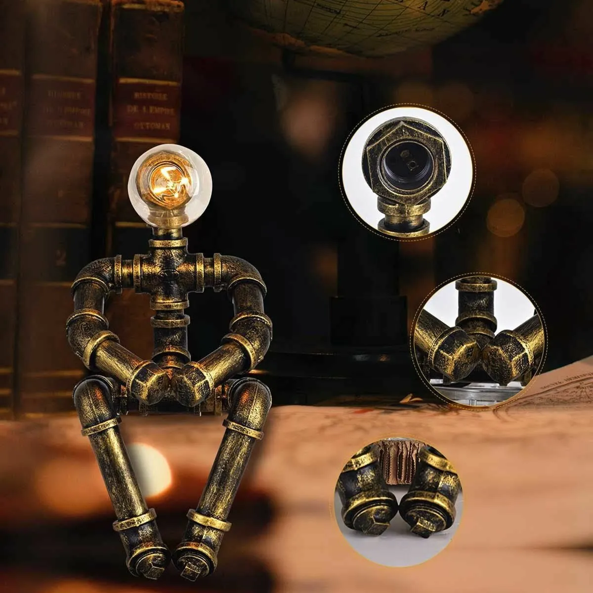 Water Pipe Table Lamp Robot Style- Retro Industria - Image 1