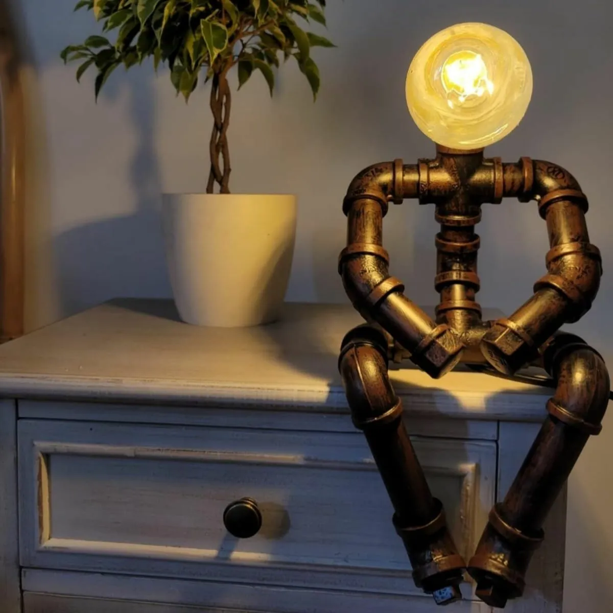 Water Pipe Table Lamp Robot Style- Retro Industria - Image 2