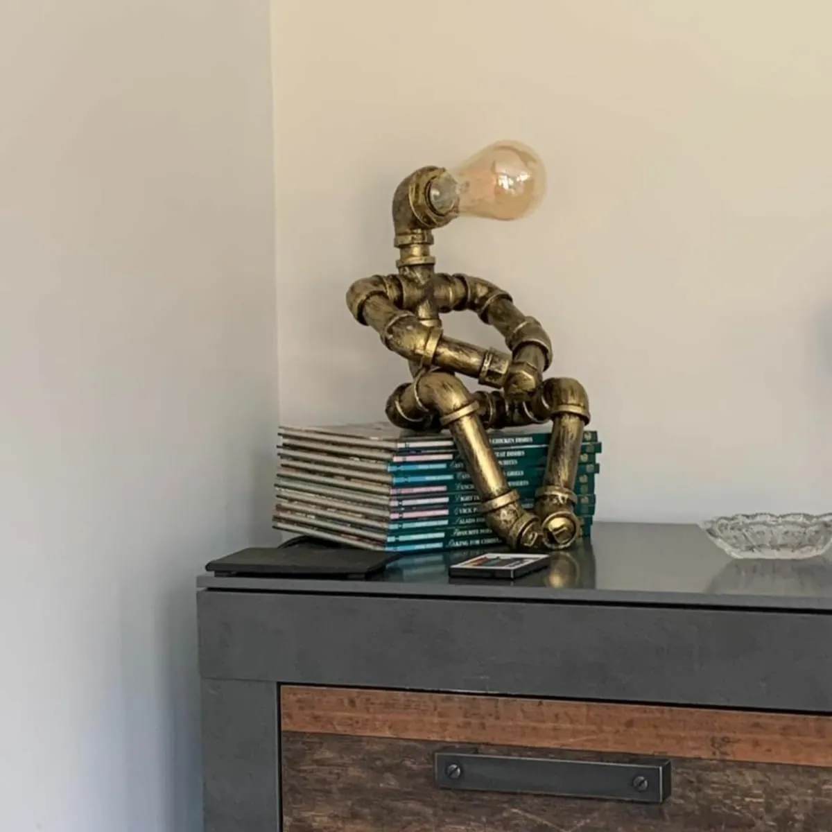 Water Pipe Table Lamp Robot Style- Retro Industria - Image 3