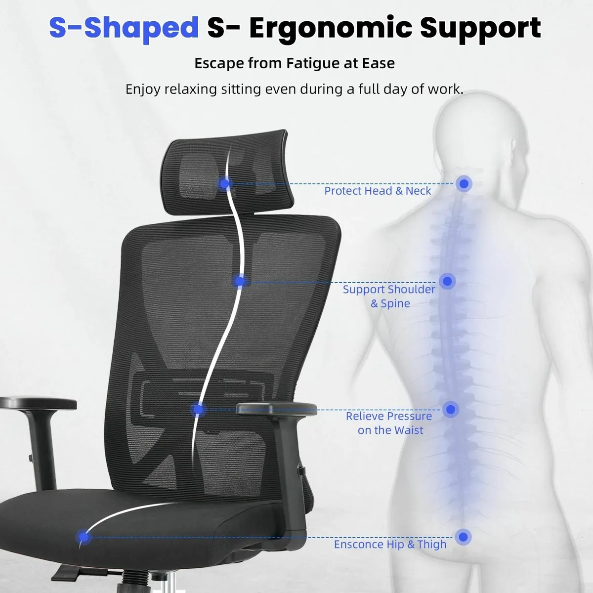 Office Chair Desk Adjustable Headrest Armrests and - Image 4