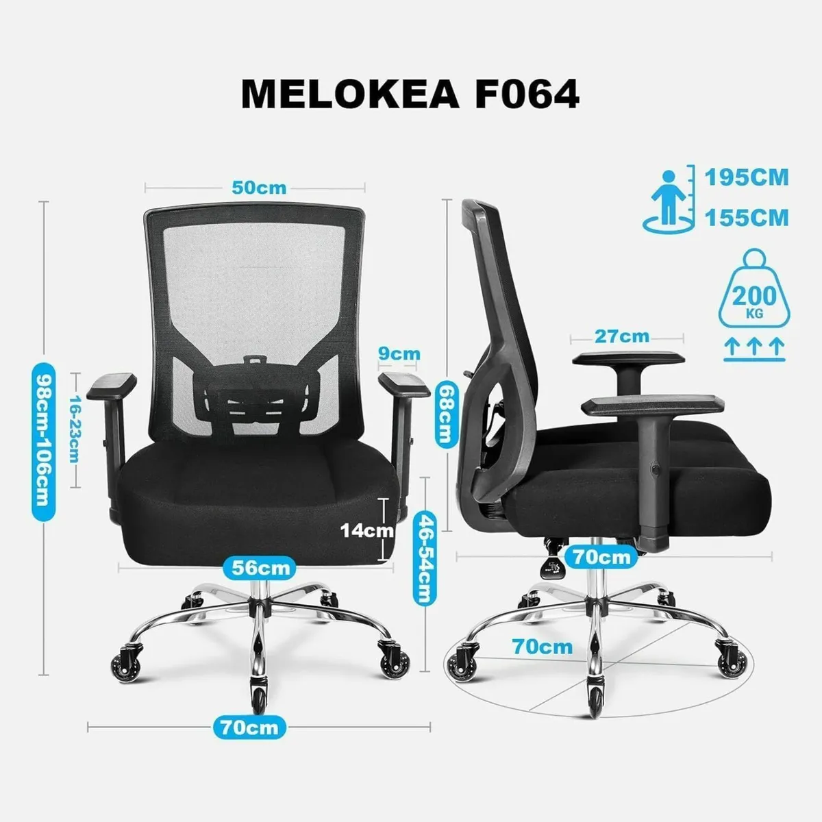 200kg 440LBS Rubber Caster Office Chair Heavy Peop - Image 2