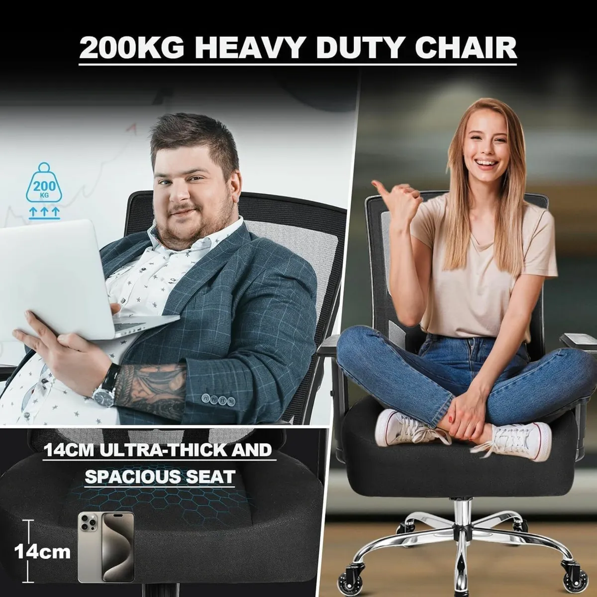 200kg 440LBS Rubber Caster Office Chair Heavy Peop - Image 3