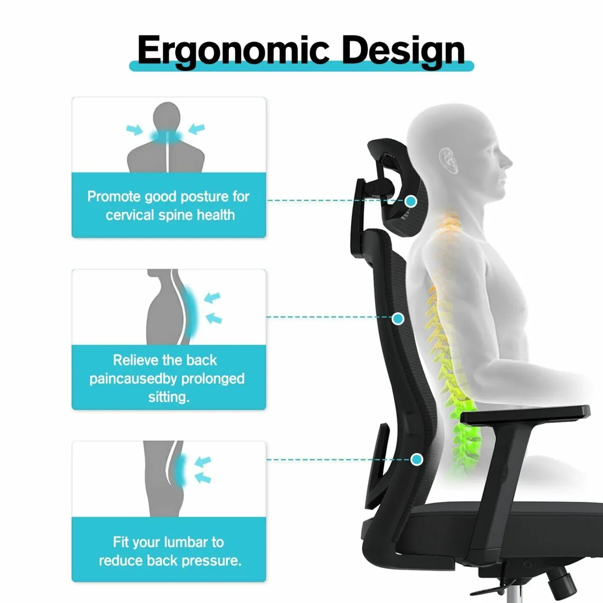 Office ChairErgonomic Desk Chairs Adjustable Lumba - Image 4