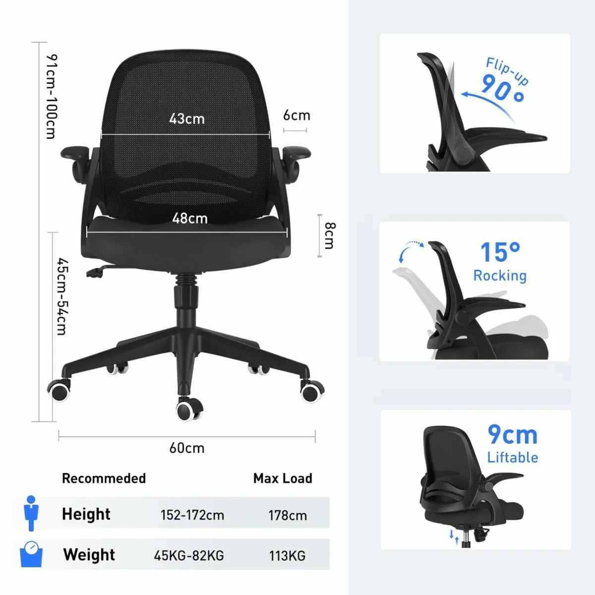 Office Chair Desk Flip-up Armrest Ergonomic Task C - Image 3