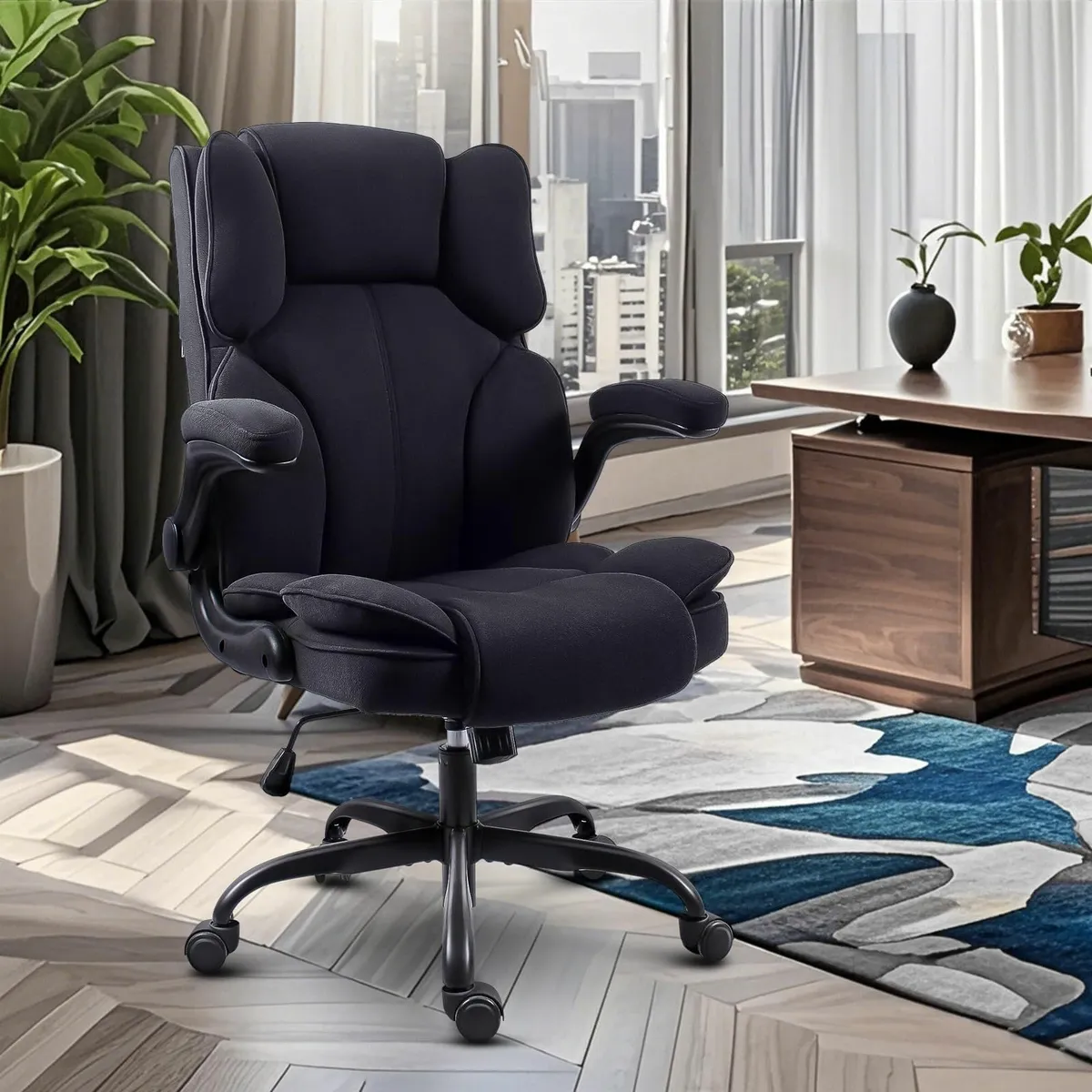 Office ChairFabric Desk Chair 90° Flip-up Armrest - Image 2
