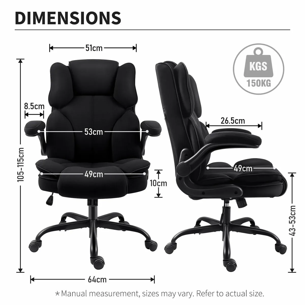 Office ChairFabric Desk Chair 90° Flip-up Armrest - Image 3