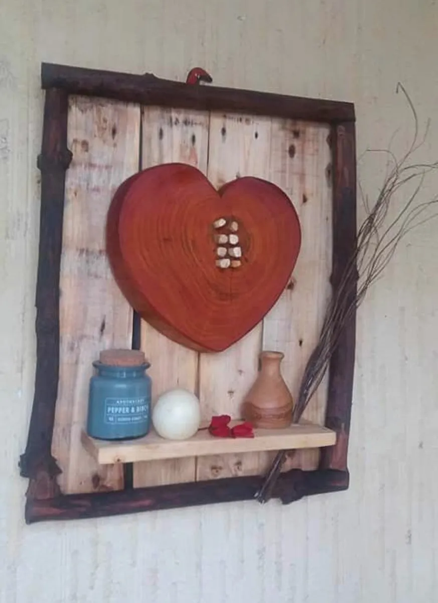 Rustic Hardwood Heart Display Shelf - Image 1