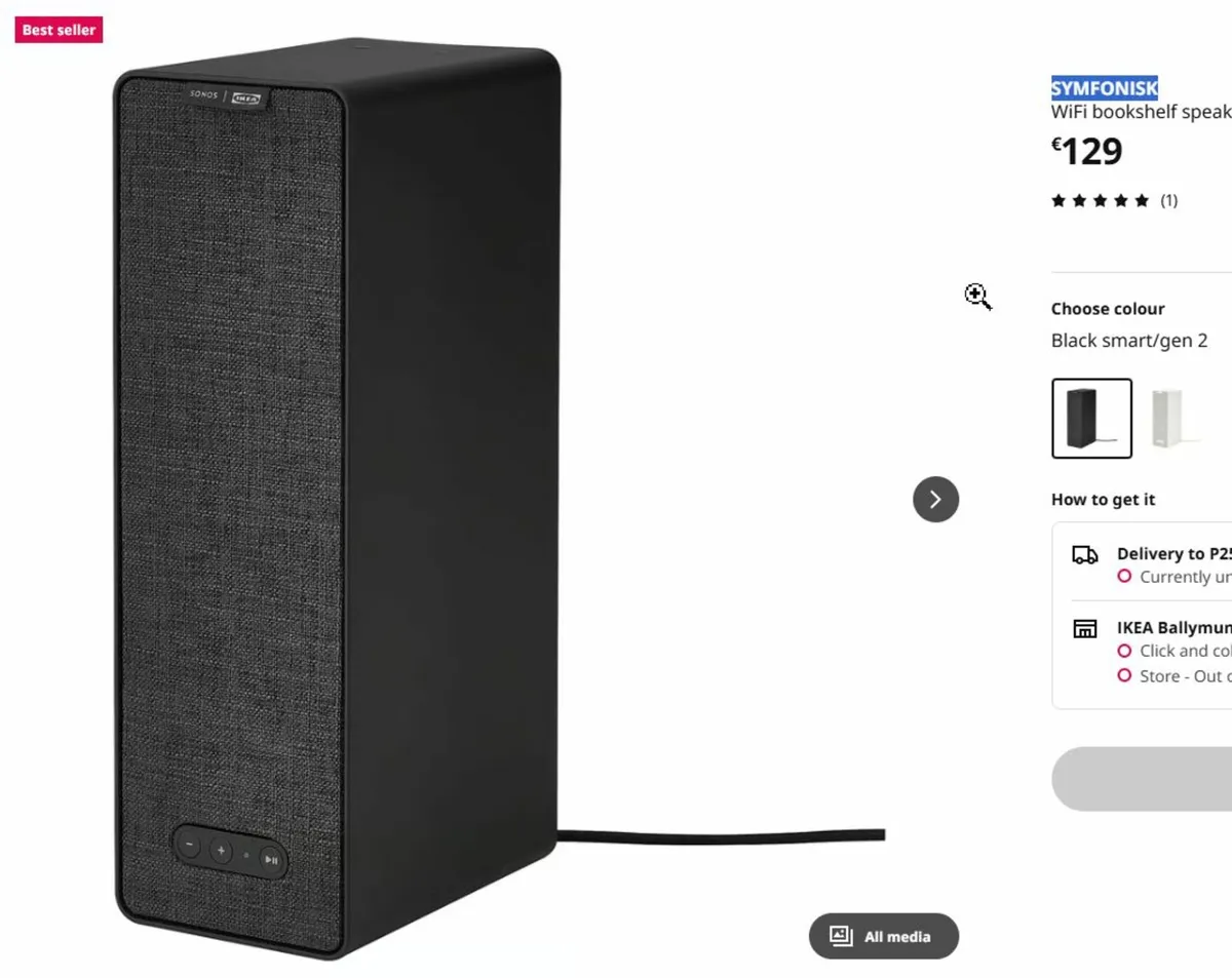 Pair of SYMFONISK WiFi speaker, black Ikea/Sonos - Image 1