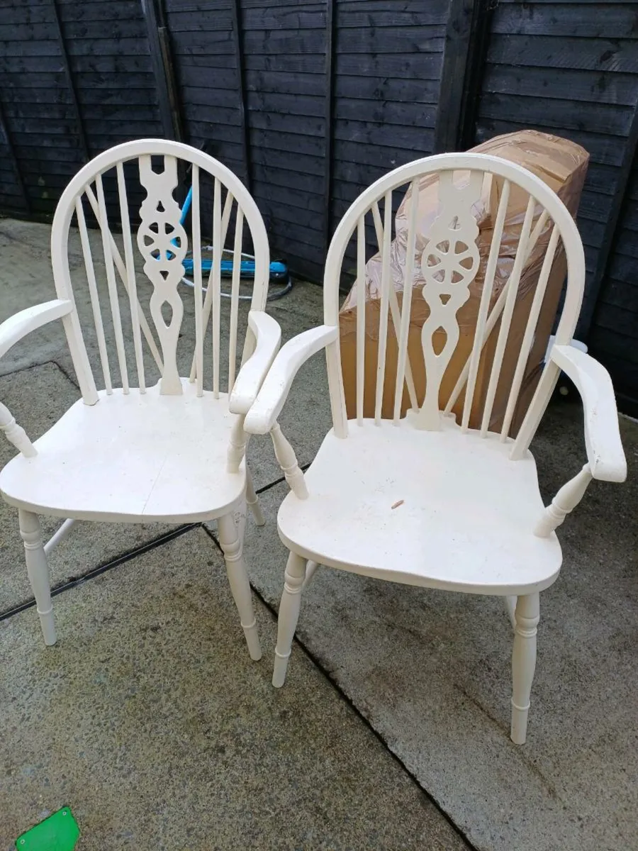 2 Antique Windsor Wheelback Carver Chairs - Image 1