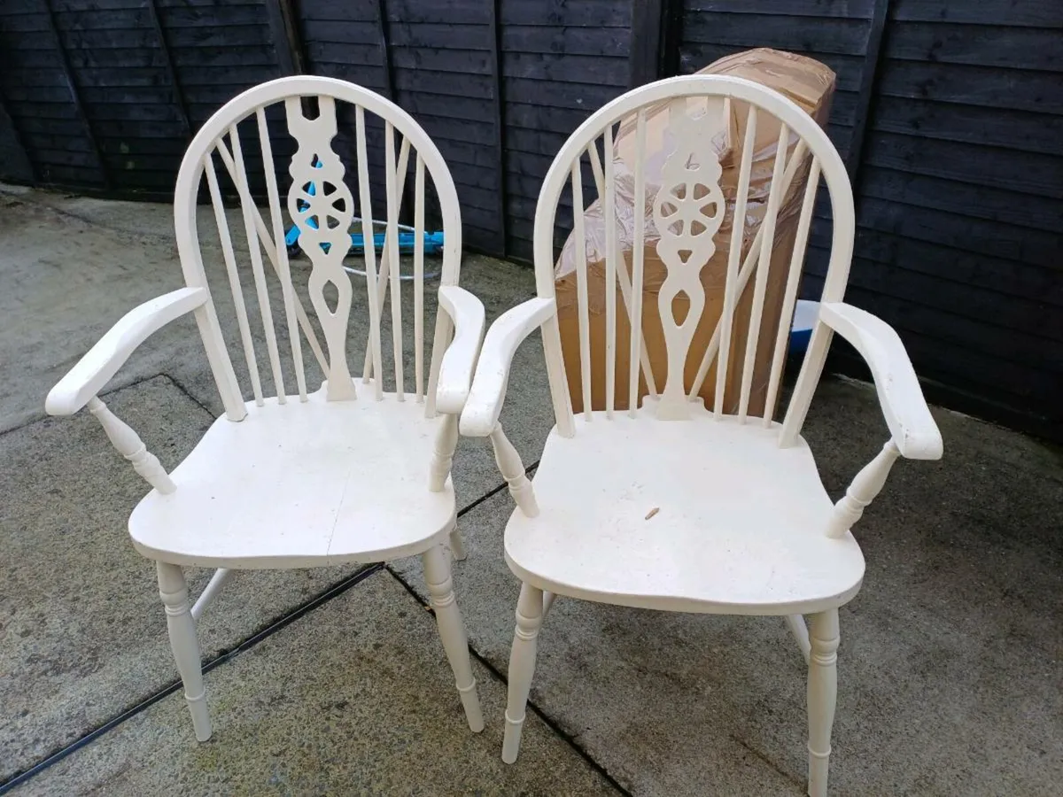 2 Antique Windsor Wheelback Carver Chairs - Image 2