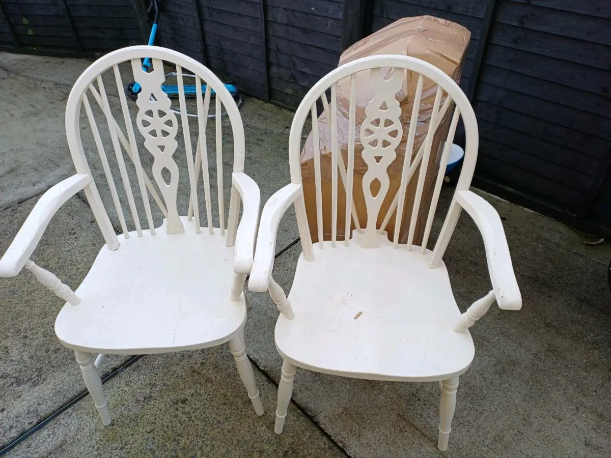 2 Antique Windsor Wheelback Carver Chairs - Image 3