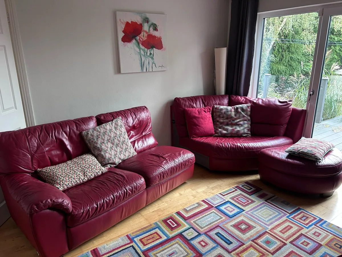 Red Leather corner sofa - Image 4