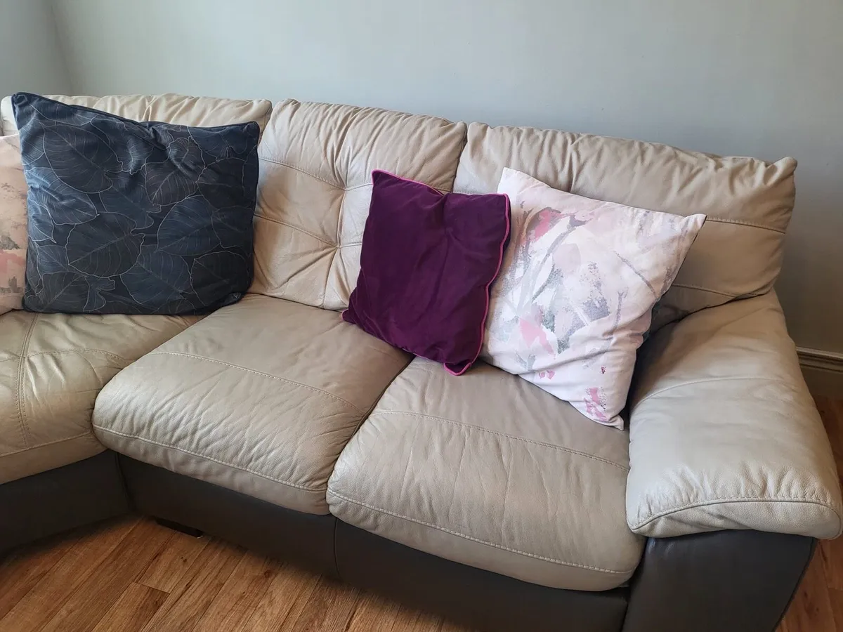 Cream Leather Couch - Image 1