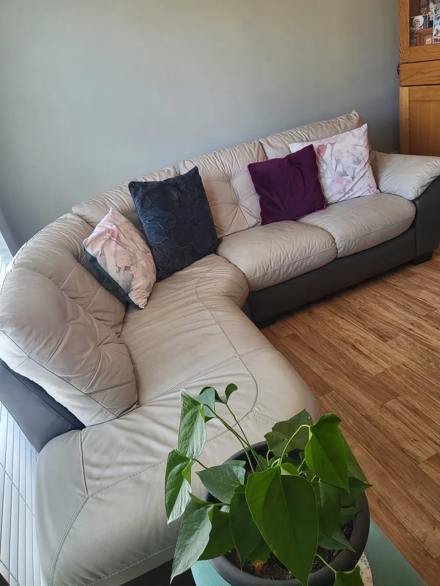 Cream Leather Couch - Image 2