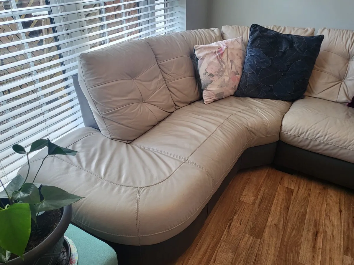 Cream Leather Couch - Image 3