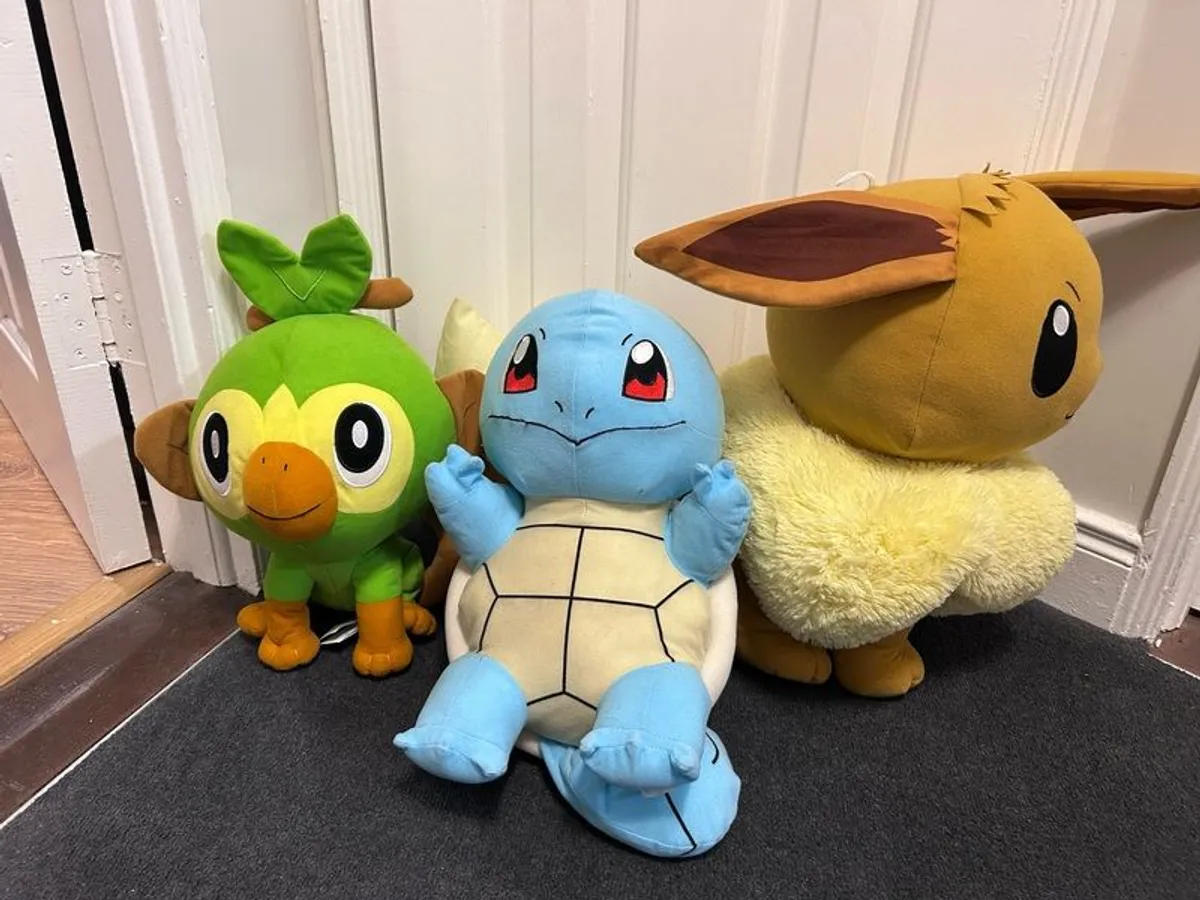 Large Evie, Squirtle & Grookey Pokemon Soft Toys - Image 1