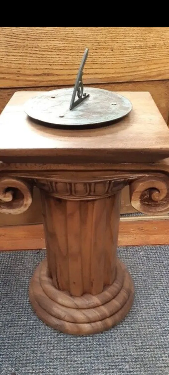 antique sundial on large teak base - Image 2