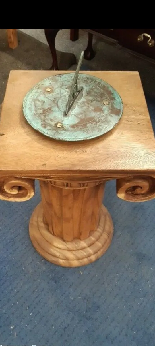 antique sundial on large teak base - Image 1