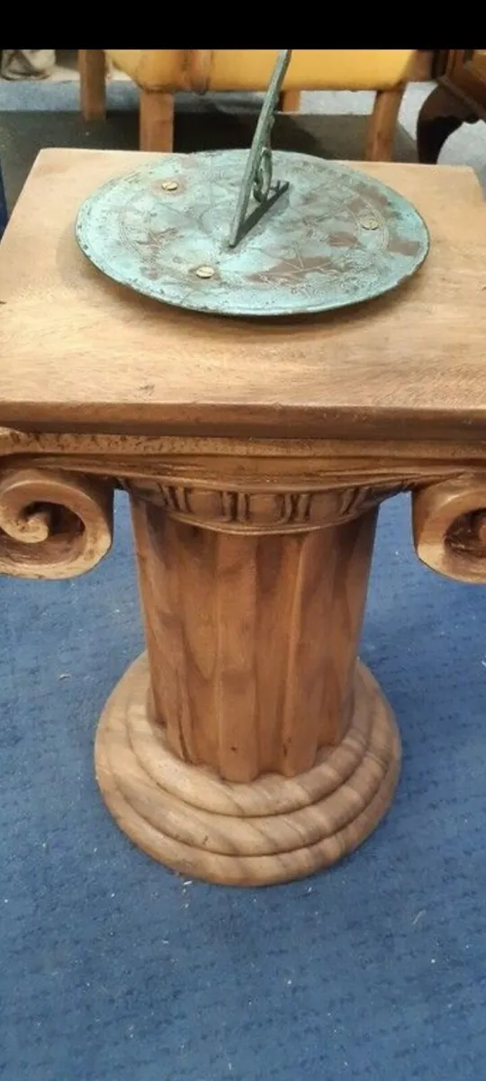 antique sundial on large teak base - Image 3