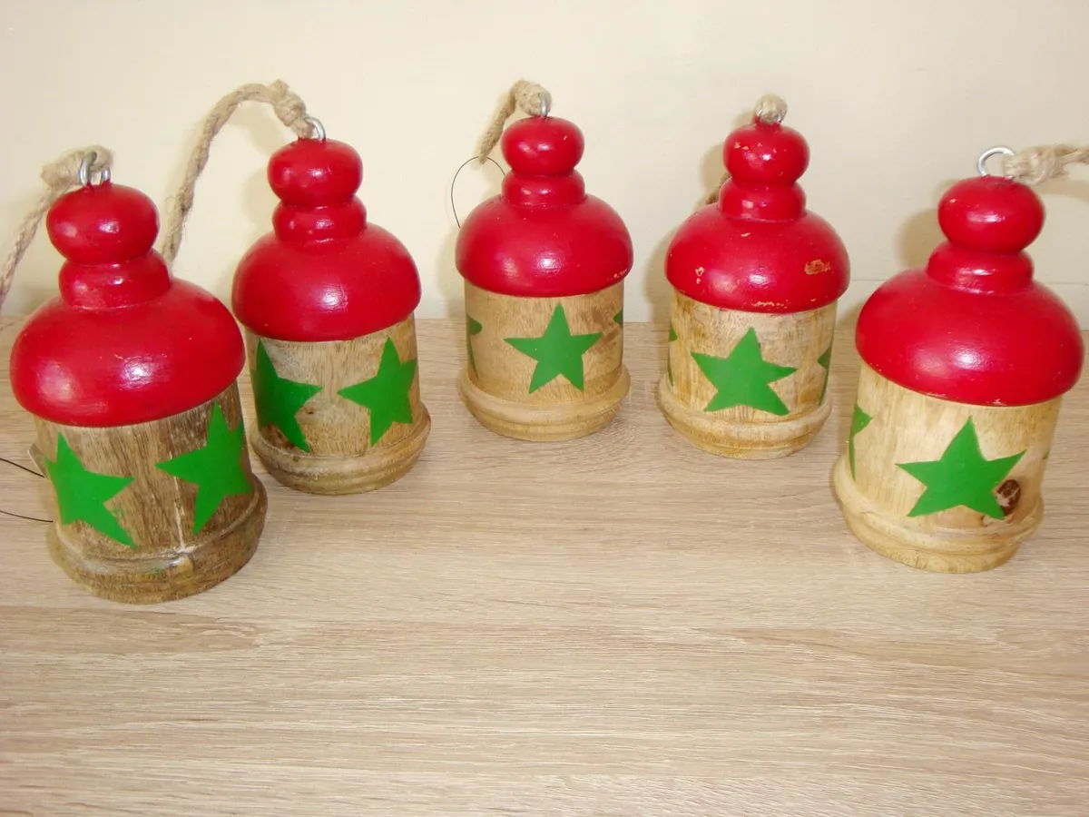 5 Wooden bells Christmas decorations wreath making - Image 3